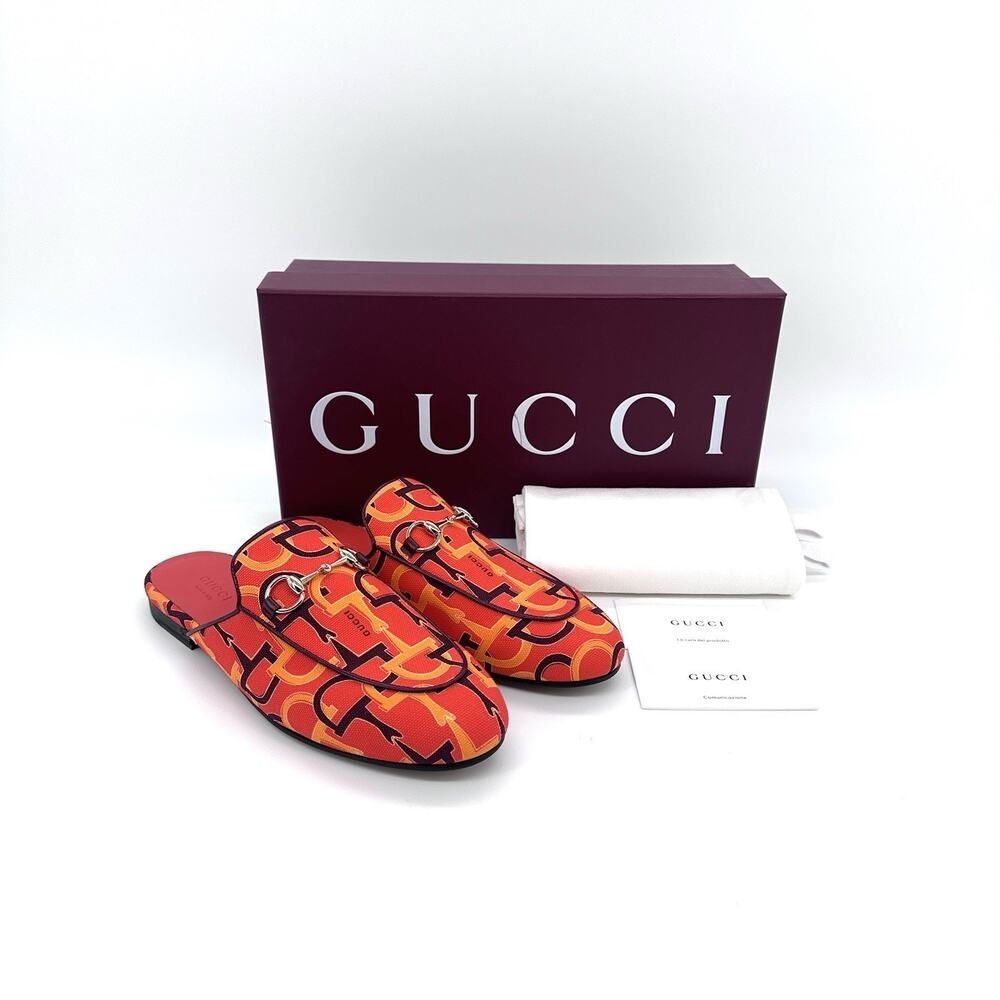 NIB Gucci Princetown Mules EU 38.5 US 8.5 Horsebit Print Orange Multi $990 - Picture 2 of 13